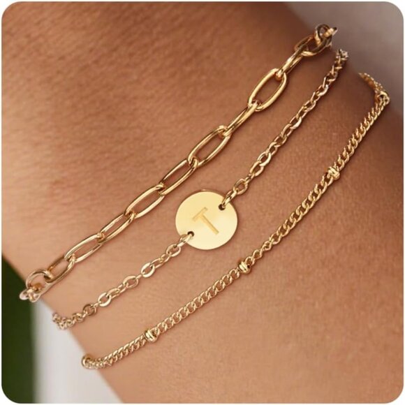 Luxurious 18K Gold Plated Adjustable Initial Bracelet - Birthday Gift for Her - Picture 1 of 6